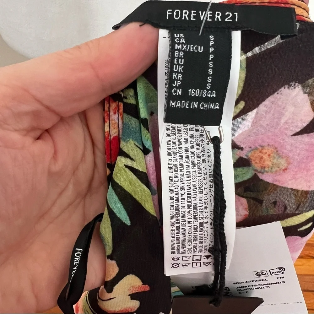 Forever 21 Sheer Black and Floral Swim Coverup Kimono - NWT - Size Small
